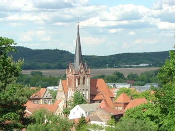Blick aus dem Schlossgarten auf den Altstadtkern von Bad Freienwalde