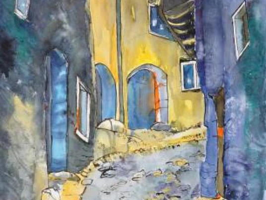 Martina Dost Gasse in Meride Tessin Aquarell 65cmx50cm 2012