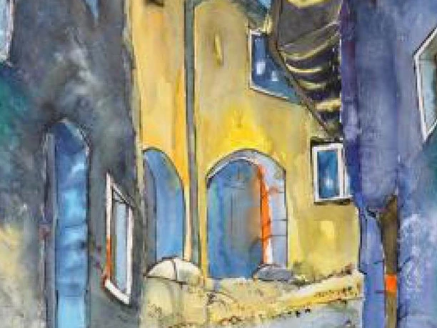 Martina Dost Gasse in Meride Tessin Aquarell 65cmx50cm 2012