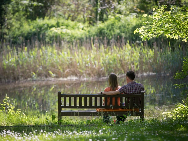 Bank am Wasser im Schlosspark Ragow