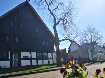 Dorfstraße in Blankensee mit Blick auf das Bauernmuseum