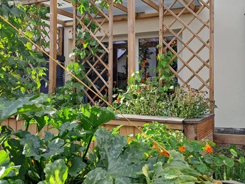 Idyllische Terrasse im Sommer