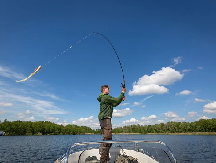 Kleiner Müllroser See, Angler auf Boot