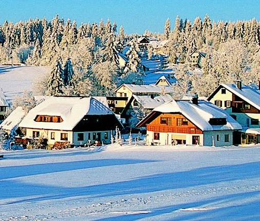 Blick auf das winterliche Dorf