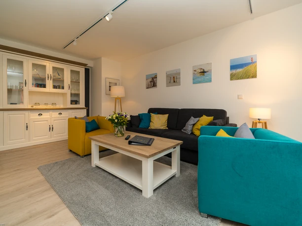 Blick ins Wohnzimmer von Ferienwohnung App. 201, inselresidenz Strandburg, Juist Blick ins Wohnzimmer von Ferienwohnung App. 201, inselresidenz Strandburg, Juist