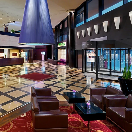 Lobby with SHINTO Bar and Lounge at the conference hotel The Westin Leipzig | Leipzig Convention Bureau Lobby with SHINTO Bar and Lounge at the conference hotel The Westin Leipzig – presented by Leipzig Convention Bureau