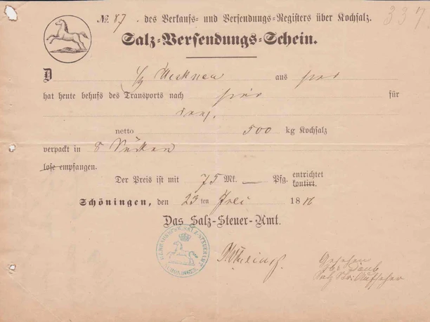 Original Salz Versendungsschein Original Salz Versendungsschein