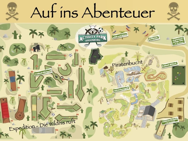 Übersichtsplan Activity Park Hagenburg Übersichtsplan des Activity Parks Hagenburg mit Piratenbucht und Expeditionsbereich.