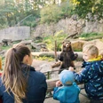 Zoo Děčín Eine Gruppe von Kindern und ein Erwachsener beobachten einen stehenden Bären in einem Zoo-Gehege, umgeben von Bäumen und Felsen.A group of children and an adult watch a standing bear in a zoo enclosure surrounded by trees and rocks.Skupina dětí a dospělý pozorují stojícího medvěda ve výběhu zoologické zahrady obklopeném stromy a skalami.Grupa dzieci i dorosły obserwują stojącego niedźwiedzia na wybiegu w zoo otoczonym drzewami i skałami.Een groep kinderen en een volwassene bekijken een staande beer in een dierentuin, omringd door bomen en rotsen.Un gruppo di bambini e un adulto osservano un orso in piedi in un recinto dello zoo circondato da alberi e rocce.