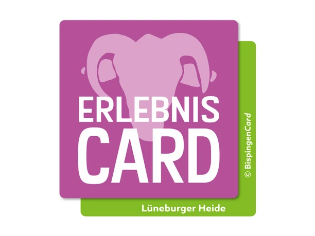 Steinbecker Erntefest Logo der ErlebnisCard Lüneburger Heide mit stilisiertem Heidschnuckenkopf auf lila Hintergrund.