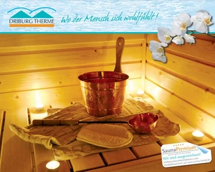 Kerzenscheinsauna Kerzenscheinsauna mit Zubehör in der Therme Bad Driburg.
