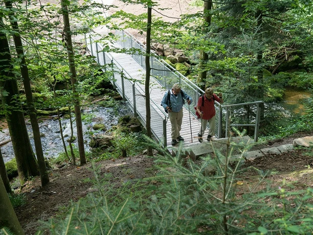Wanderer auf dem Weg zu den Gertelbach Wasserfällen