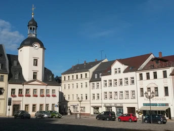 Markt in Glauchau mit Rathaus der Stadt