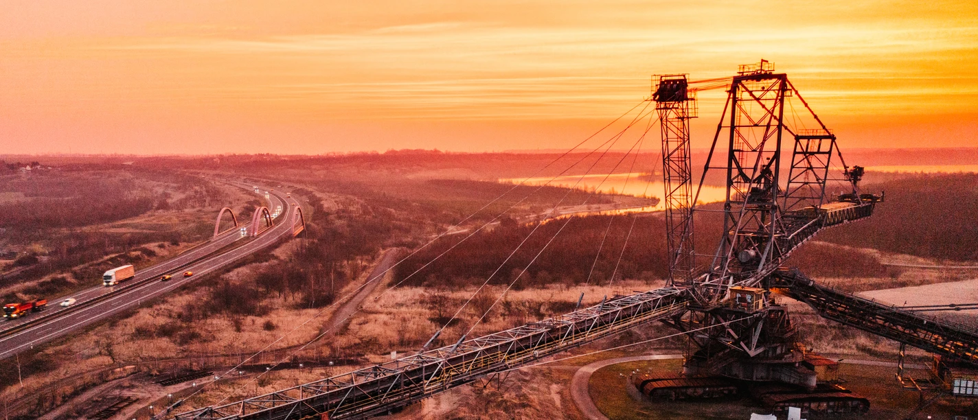 Mining Technology Park - Industrial culture in the Leipzig region Decommissioned mining machinery in the Mining Technology Park in the Leipzig region at sunset, industrial culture, open-air museum, excursion