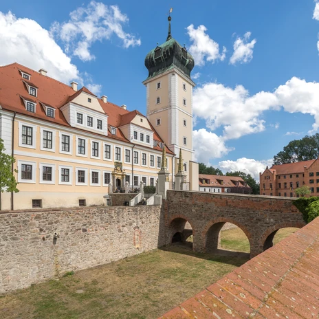 Vue sur le Baroschloss Delitzsch et son pont, région, château, musée, excursion