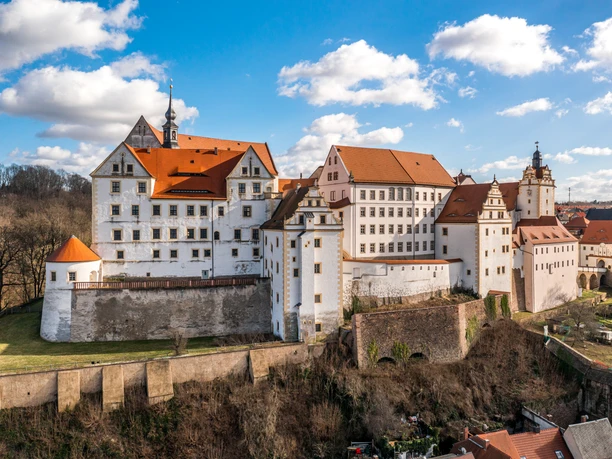 Widok na zamek Colditz, zabytki, Schlösserland, wycieczka, czas wolny