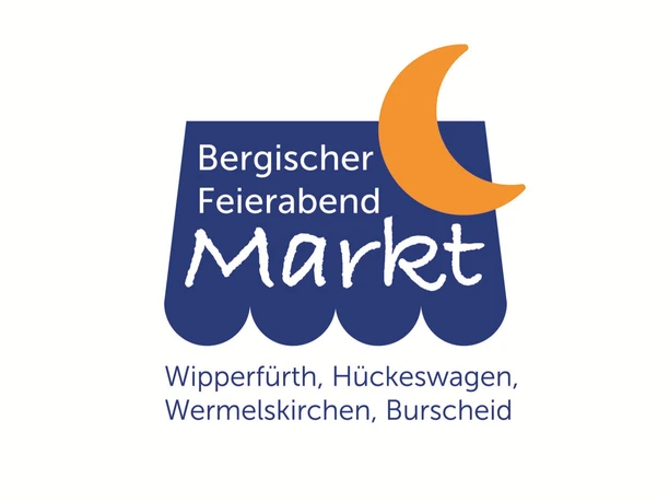Bergischer Feierabendmarkt Logo des Bergischen Feierabend-Marktes mit Halbmond und Städtenamen: Wipperfürth, Hückeswagen.