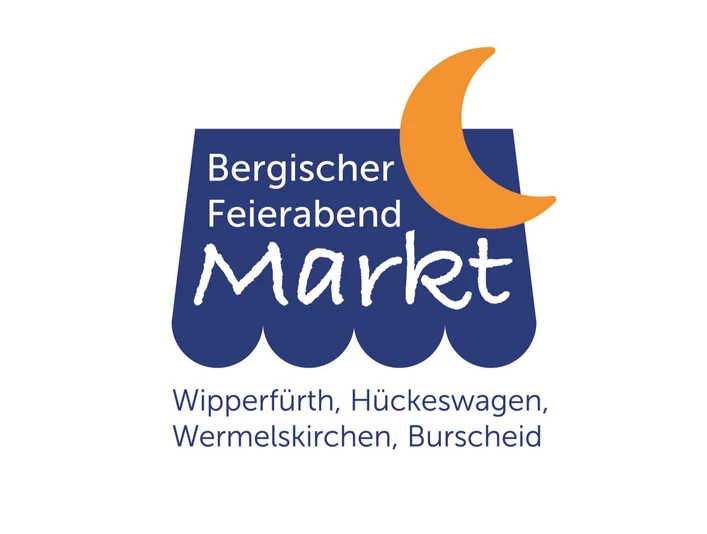 Bergischer Feierabendmarkt Logo des Bergischen Feierabend-Marktes mit Halbmond und Städtenamen: Wipperfürth, Hückeswagen.