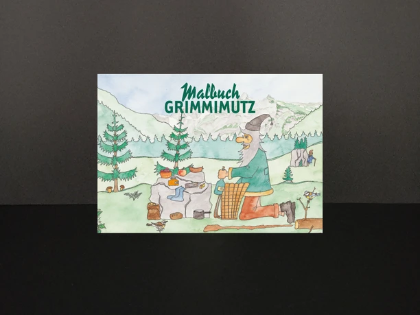 Photo of the front cover of the Grimmimutz colouring book