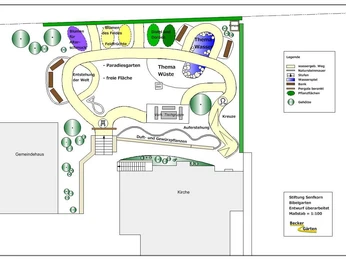 Skizze des Bibelgarten Stiftung Senfkorn Skizze vom Aufbau des Bibelgartens der Evangelischen Kirche in Bad Driburg.