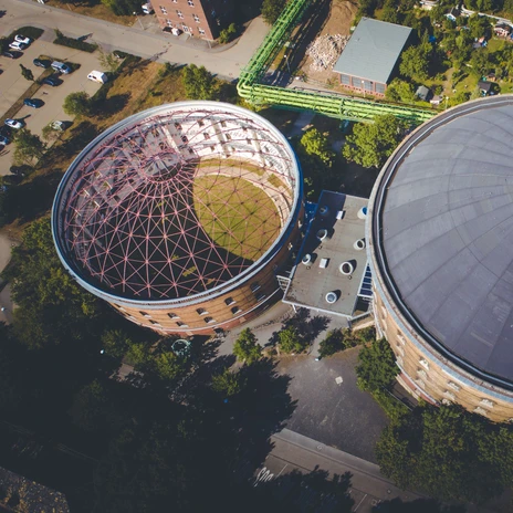 Eventlocation Panometer Leipzig aus der Vogelperspektive – präsentiert vom Leipzig Convention Bureau