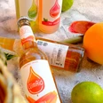 ClimAid Limonaden aus Haan ClimAid Limonadenflaschen liegen vor verschiedenen Zitrusfrüchten und versprechen erfrischenden Genuss.