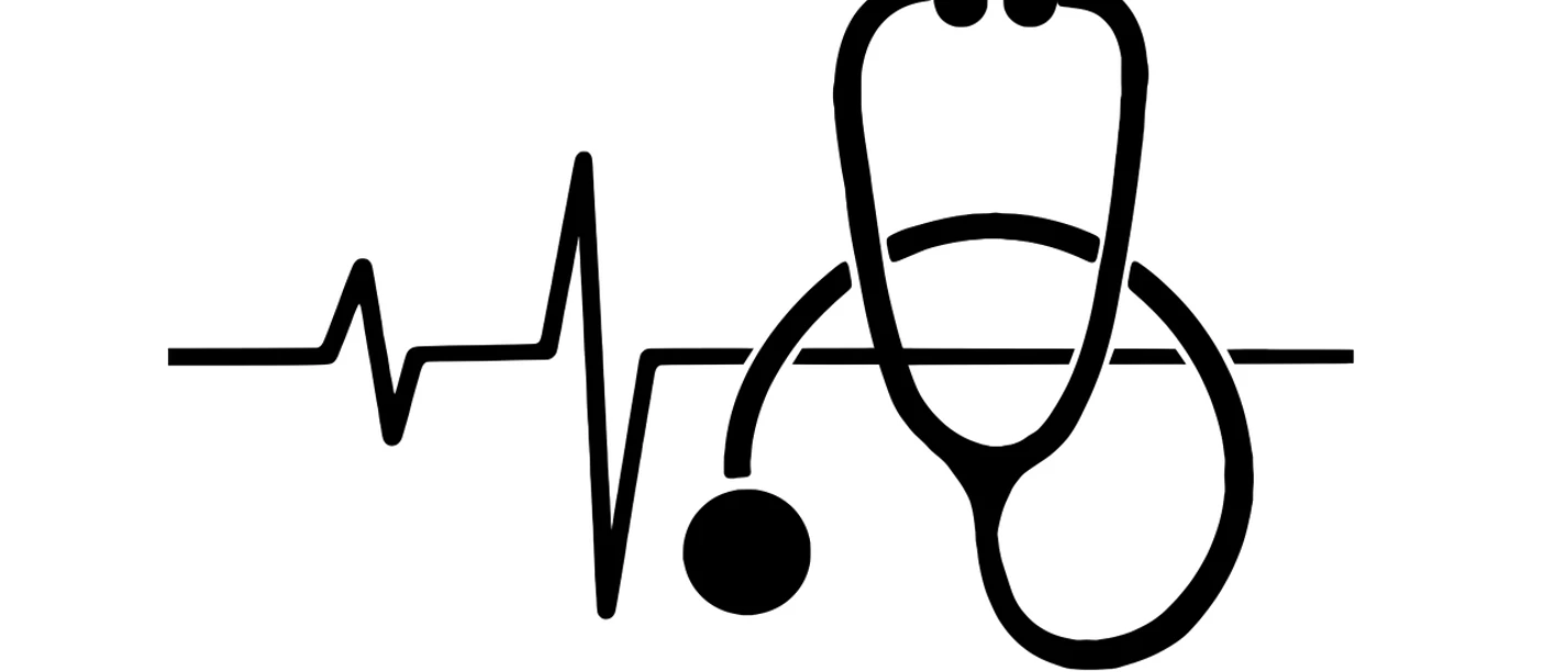 Allgemeinmedizin Symbol eines Stethoskops mit Herzschlaglinie als Zeichen für medizinische Versorgung und Gesundheit