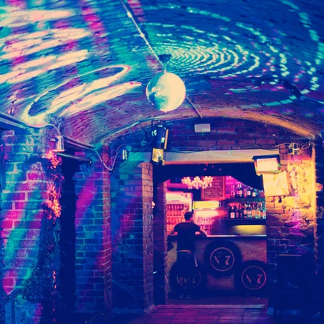 Insight into the Beyerhaus cellar illuminated by a disco ball, party, dancing, clubs, celebrations.