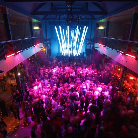 View of the large dance floor of the Täubchenthal during an event, party, dancing, clubs, celebrations.