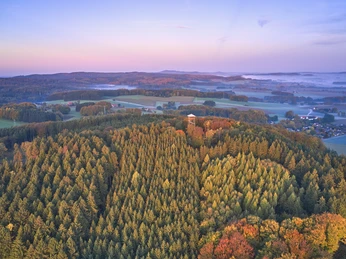 Aussicht auf den Teutoburger Wald Weitläufiger Wald in herbstlichen Farben unter pastellfarbenem Himmel.Extensive forest in autumnal colors under a pastel sky.Omfattende skov i efterårsfarver under en pastelfarvet himmel.Uitgestrekt bos in herfstkleuren onder een pastelkleurige hemel.