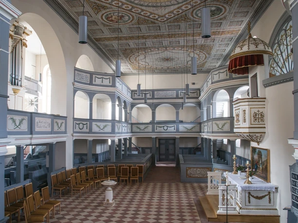 Kirchenschiff mit Wilhelm Rühlmann-Orgel St. Nikolai Bad Düben ©D.Wadewitz