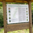 Erlebniswald Bierde Informationsschild des zeitgeschichtlichen Erlebniswaldes Bierde, umgeben von grüner Natur.