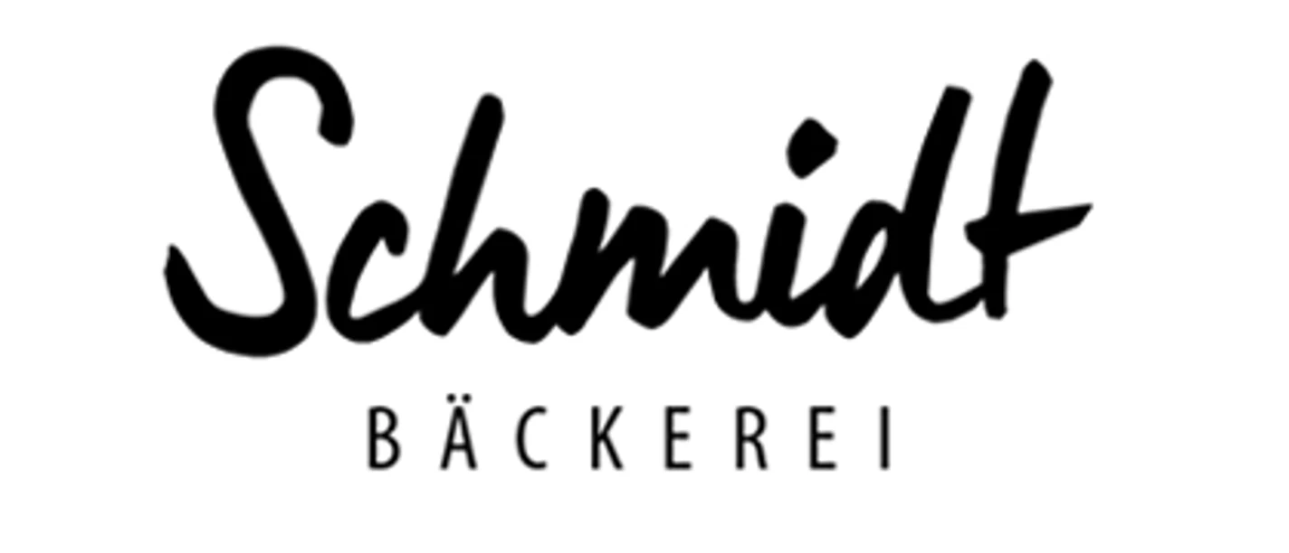 Bäckerei Schmidt Logo der Bäckerei Schmidt mit elegantem Schriftzug und dem Wort "Bäckerei" in Großbuchstaben.