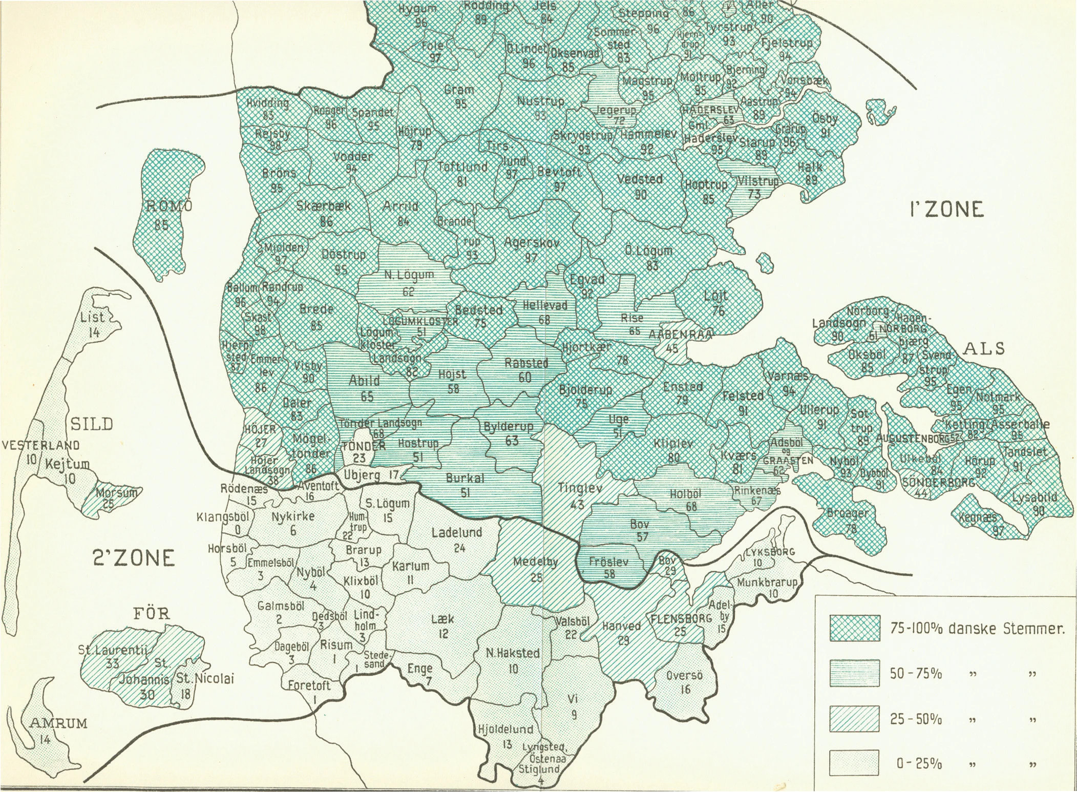Kortet viser fordelingen af danske stemmer ved folkeafstemningen i 1920.jpg