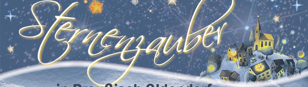 Titelbild des "Sternenzauber"-Events in Preußisch Oldendorf mit leuchtenden Sternen und festlicher Dekoration.
