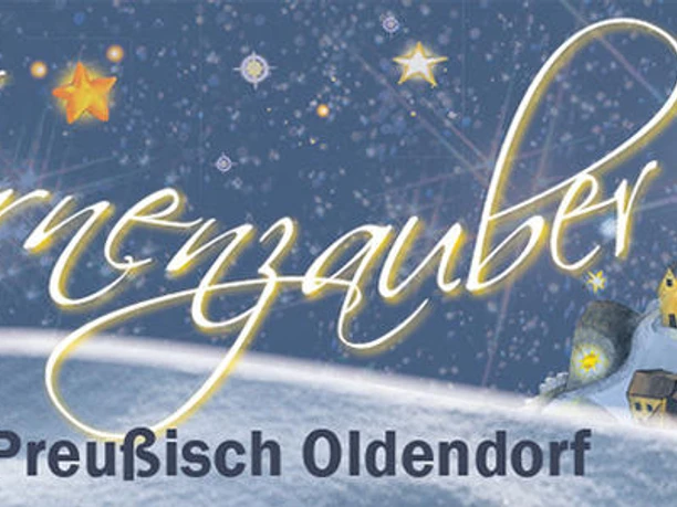 Titelbild des "Sternenzauber"-Events in Preußisch Oldendorf mit leuchtenden Sternen und festlicher Dekoration.