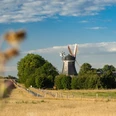 Windmühle am Weserdeich Fernblick auf die Mühle Aschwarden am WeserdeichDistant view of the Aschwarden mill on the Weser dikeFjernt syn af Aschwarden-møllen på Weser-digetVer uitzicht op de molen van Aschwarden op de Weserdijk