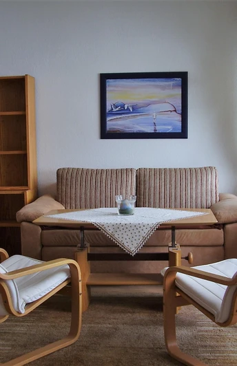 Wohnzimmer mit gemütlicher Couch (als Auszieh-Couc