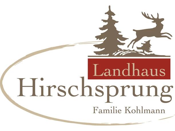 Hirschsprung_Logo.jpg Logo des Landhauses Hirschsprung mit springendem Hirsch und Tannenbaum, begleitet von Schriftzügen.
