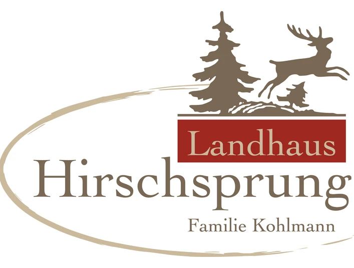 Hirschsprung_Logo.jpg Logo des Landhauses Hirschsprung mit springendem Hirsch und Tannenbaum, begleitet von Schriftzügen.