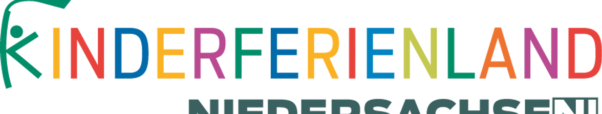 Logo Kinderferienland Niedersachsen Logo for Kinderferienland Niedersachsen i farverige bogstaver, under "Niedersachsen" i grønt.