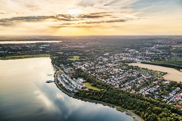 Aerial view of the shore of Lake Markkleeberg, Leipziger Neuseenland, water