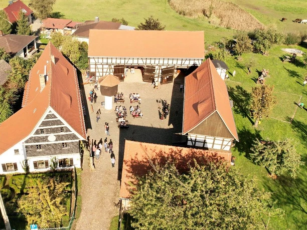 The aerial view provides a good overview of the Whyra story farm