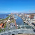 Blick von der Aussichtplattform Sail City auf die Havenwelten Havenwelten von oben
