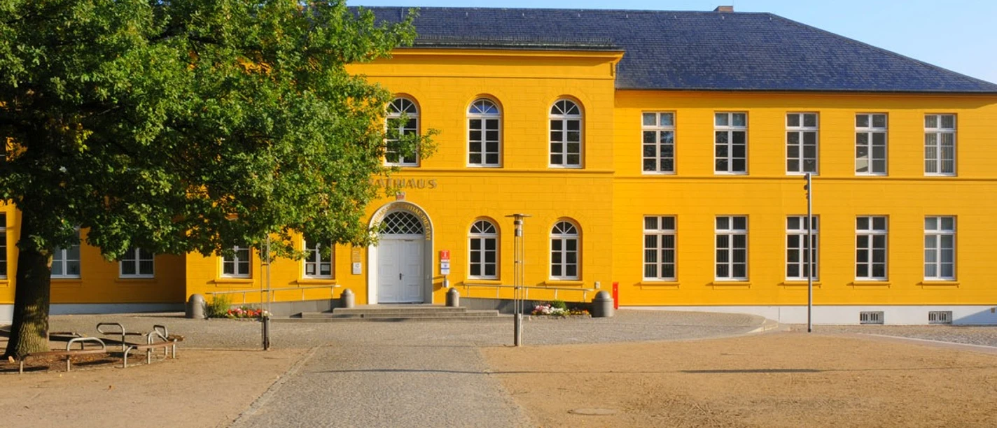 Rathaus Ratzeburg mit Tourist-Information und Standesamt.jpg Vor dem Rathaus gibt es einen Platz mit einem Baum. Unter dem Baum stehen Sitzbänke