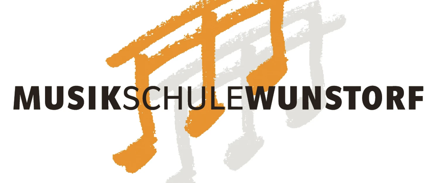 Musikschule Wunstorf Logo der Musikschule Wunstorf mit drei orange-grauen Noten und dem Namen in schwarzer Schrift.