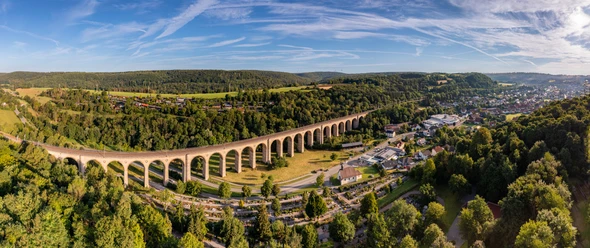 Aufnahme von oben und Blick auf das Viadukt in Altenbeken