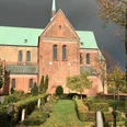 Dom_Friedhof_Roemer_032023.jpg Blick vom Friedhof auf den Dom mit rotem Backstein und hellgrünem Dach
