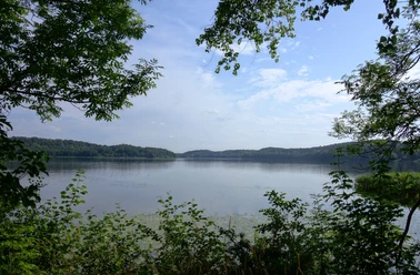 Küchensee Ratzeburg Ein Blick über den Küchensee bei Ratzeburg. Rundherum ist eine hügelige Waldlandschaft zu sehen.