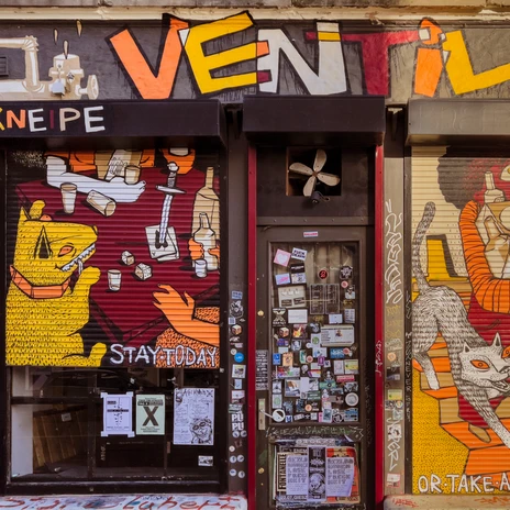 Colorful graffiti on the wall of the Ventil in Leipzig Plagwitz